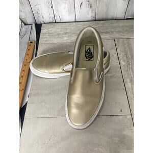 VANS Classic Slip-On Metallic Leather Silver Sneaker Shoes Size Men 7.5